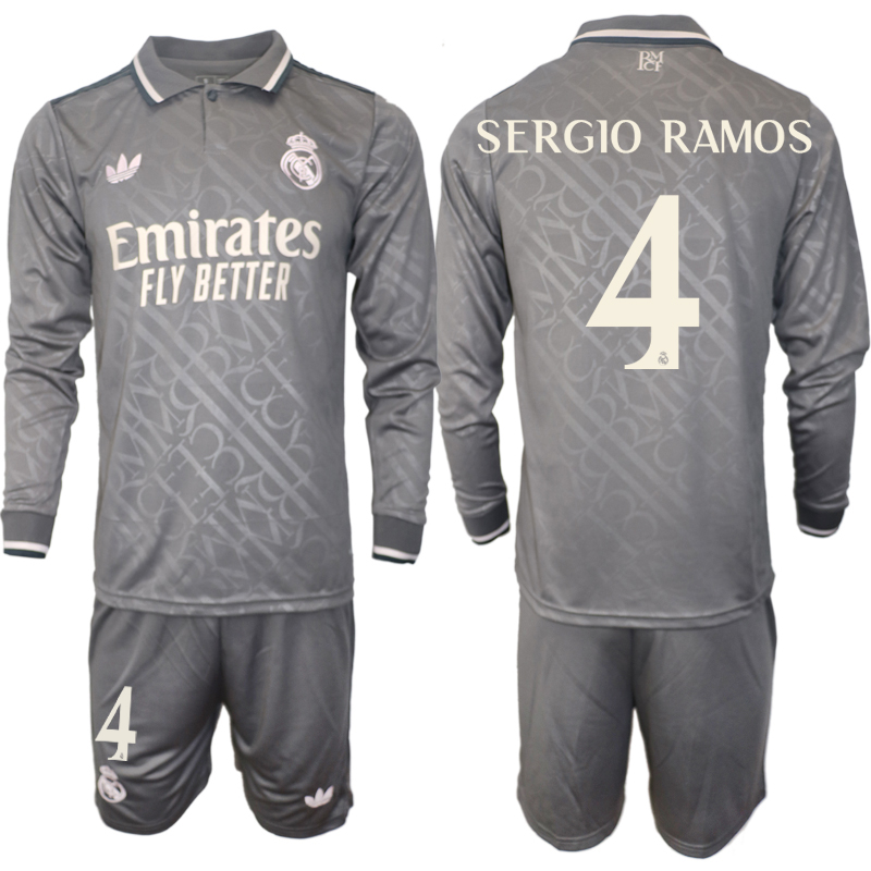 Men 2024-2025 Club Real Madrid away Long Sleeves Grey #4 Soccer Jersey